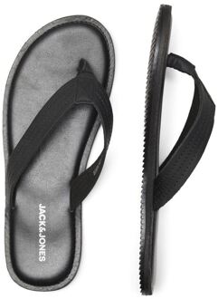 Jack & Jones Washton Leren Heren Teenslippers In Antraciet Zwart - EU 47.5 / UK 12