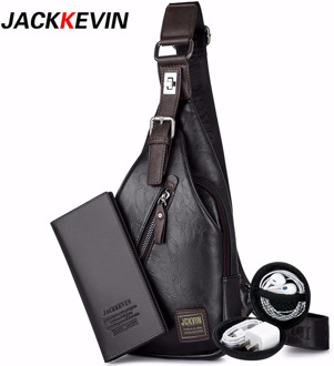 JackKevin Men's Fashion Crossbody Bag Theftproof Rotatable Button Open Leather Chest Bags Men Shoulder Bags Chest Waist Pack