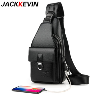 JackKevin Men Shoulder Bag Theftproof Lock Messenger Bags PU Leather Chest Bag Crossbody Male Charging Handbag Men Sling Pack