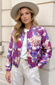 Jacquard Bomberjacket Flower Paars