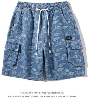 Jacquard Cashew Denim Shorts Mannen Zomer Grote Pocket Cowboy Korte Broek Mode Straat Korte Jeans Broek Mannelijke Plus Size 5XL aziatisch 5XL