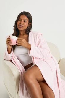 Jacquard Dieren Lange Badjas, Light Pink - 42