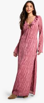 Jacquard Jurk Met Roffels En Zijsplit Maxi Jurk, Dusky Pink - 44