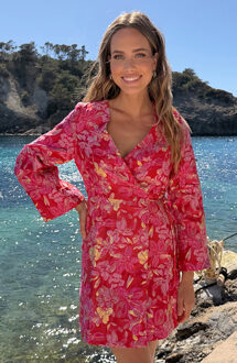 Jacquard Jurk Wijde Mouw Rood 2.0