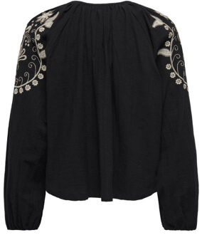 Jacqueline de Yong Bianca l/s emb top Zwart - M