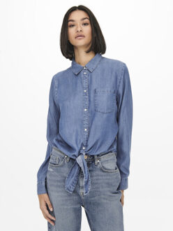 Jacqueline de Yong jasper l/s knot shirt wvn 15252957 medium blue denim - maat 38 Indigoblauw