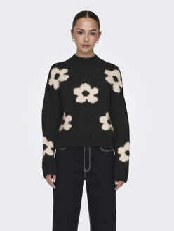 Jacqueline de Yong Jdykilian flower ls pullover knt dessin - maat S Zwart