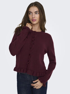 Jacqueline de Yong Jdyletty ls on frill cardigan knt noos bordeaux Rood - 38