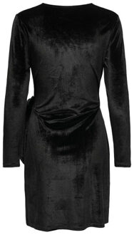 Jacqueline de Yong Sandy l/s velvet wrap dress Zwart - M