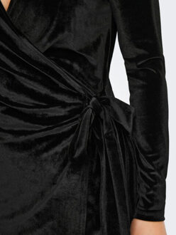 Jacqueline de Yong Sandy l/s velvet wrap dress Zwart
