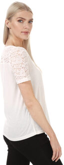 Jacqueline de Yong Stinne damestop met korte mouwen en kant, wit - EU 32 / UK 4