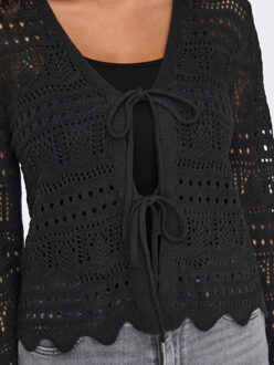 Jacqueline de Yong Sun lay l/s v-neck tie cardigan Zwart