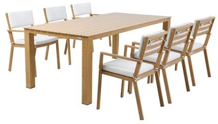 Jada Tuinset met 6 stoelen in Hout look & Beige Dining set voor tuin in Aluminium / Polyester