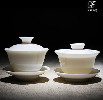 Jade Porcelain Cover Bowl Dehua Ceramic Whiteware Tea Set High-End Condensed Fat White Three-Force Bowl Cup with Cover Gaiwan