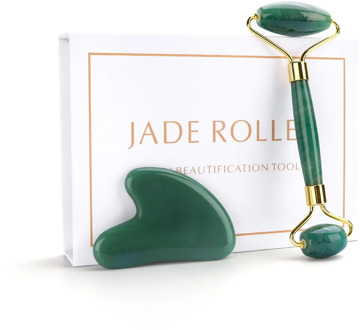 Jade Roller and Gua Sha Tools Set 100% Real Natural Nephrite Jade Roller for Face Eye Neck Anti Aging Jade Facial Roller Massage