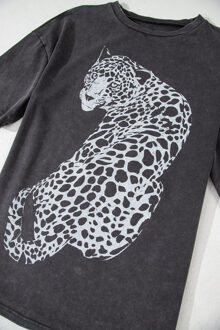 Jaguar Print Korte Mouwen T-shirt Donkergrijs