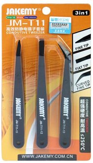Jakemy T11 3 Stks/set Anti-Statische Pincet Esd Veilig Straigh Gebogen Precisie Pincet Onderhoud Elektronische Reparatie Tools