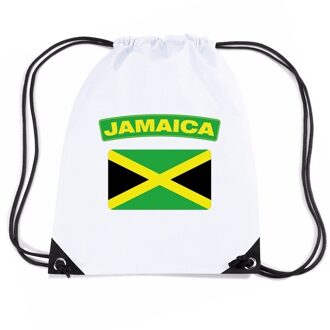 Jamaica nylon rijgkoord rugzak/ sporttas wit met Jamaicaanse vlag