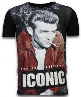James Dean Iconic - Digital Rhinestone T-shirt - Zwart - Maten: S