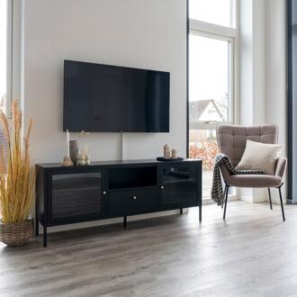 James metalen tv-meubel zwart - 160 x 35 cm
