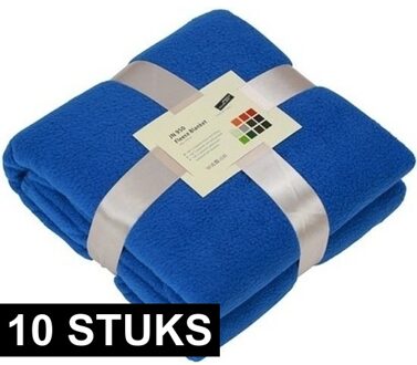 James & Nicholson 10x Fleece dekens/plaids kobaltblauw 130 x 170 cm -  Woondeken - Fleecedekens