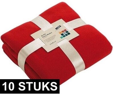 James & Nicholson 10x Fleece dekens/plaids rood 130 x 170 cm - Woondeken - Fleecedekens