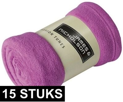 James & Nicholson 15x Fleece dekens/plaids paars 120 x 160 cm - Action products