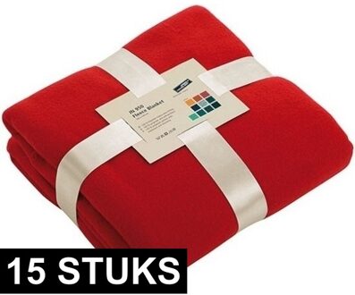 James & Nicholson 15x Fleece dekens/plaids rood 130 x 170 cm - Woondeken - Fleecedekens