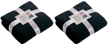 James & Nicholson 2x Fleece dekens/plaids marineblauw 130 x 170 cm - Action products