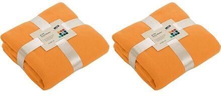 James & Nicholson 2x Fleece dekens/plaids oranje 130 x 170 cm - Action products