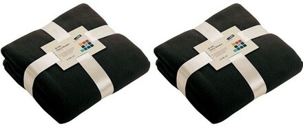 James & Nicholson 2x Fleece dekens/plaids zwart 130 x 170 cm - Action products