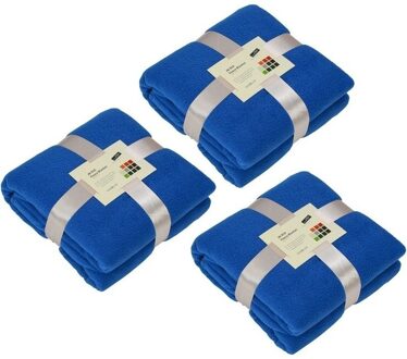 James & Nicholson 3x Fleece dekens/plaids kobaltblauw 130 x 170 cm - Action products