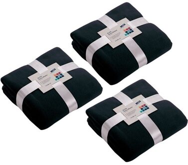 James & Nicholson 3x Fleece dekens/plaids marineblauw 130 x 170 cm - Action products