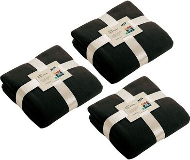James & Nicholson 3x Fleece dekens/plaids zwart 130 x 170 cm - Action products