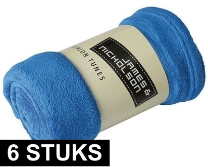 James & Nicholson 6x Fleece dekens/plaids kobaltblauw 120 x 160 cm - Action products