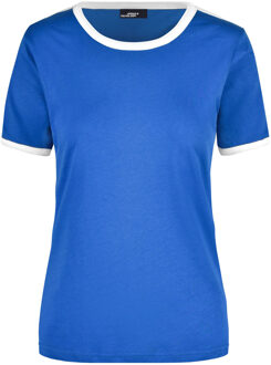 James & Nicholson Basic ringer shirt blauw met witte strepen voor dames XL