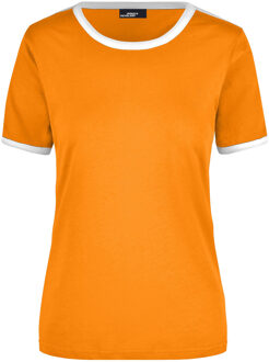 James & Nicholson Basic ringer shirt oranje met witte strepen voor dames M