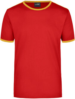 James & Nicholson Basic ringer shirt rood met gele strepen voor heren L