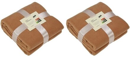 James & Nicholson Fleece bankdeken/plaid - 2x - camel - 130 x 170 cm - 240 grams - pluisvrij - wasbaar