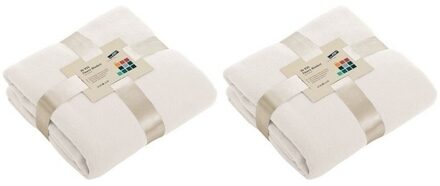 James & Nicholson Fleece bankdeken/plaid - 2x - offwhite - 130 x 170 cm - 240 grams - pluisvrij - wasbaar