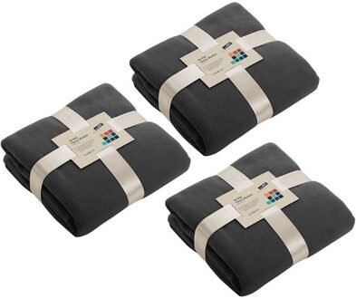 James & Nicholson Fleece bankdeken/plaid - 3x - donkergrijs - 130 x 170 cm - 240 grams - pluisvrij - wasbaar