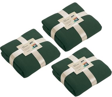 James & Nicholson Fleece bankdeken/plaid - 3x - donkergroen - 130 x 170 cm - 240 grams - pluisvrij - wasbaar