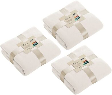 James & Nicholson Fleece bankdeken/plaid - 3x - offwhite - 130 x 170 cm - 240 grams - pluisvrij - wasbaar