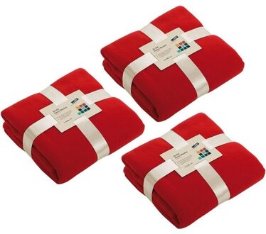 James & Nicholson Fleece bankdeken/plaid - 3x - rood - 130 x 170 cm - 240 grams - pluisvrij - wasbaar