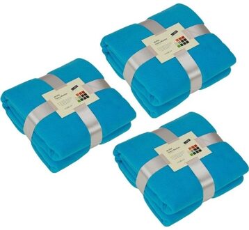 James & Nicholson Fleece bankdeken/plaid - 3x - turquoise - 130 x 170 cm - 240 grams - pluisvrij - wasbaar