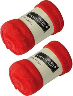 James & Nicholson Fleece deken/plaid - 2x - rood - 120 x 160 cm - 200 grams - polyester - bank/bed