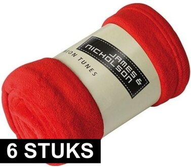 James & Nicholson Fleece deken/plaid - 6x - rood - 120 x 160 cm - 200 grams - polyester - bank/bed