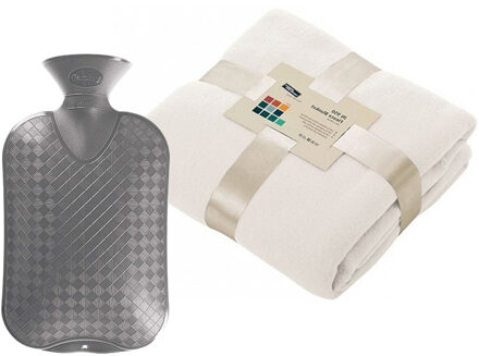 James & Nicholson Fleece deken/plaid - offwhite - 130 x 170 cm - kruik - 2 liter