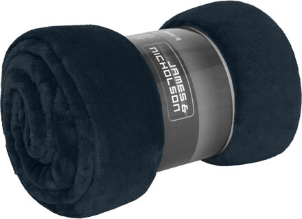 James & Nicholson Fleece deken/plaid - zacht polyester - donkerblauw - 180 x 130 cm - XL formaat