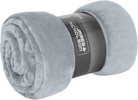 James & Nicholson Fleece deken/plaid - zacht polyester - lichtgrijs - 180 x 130 cm - XL formaat
